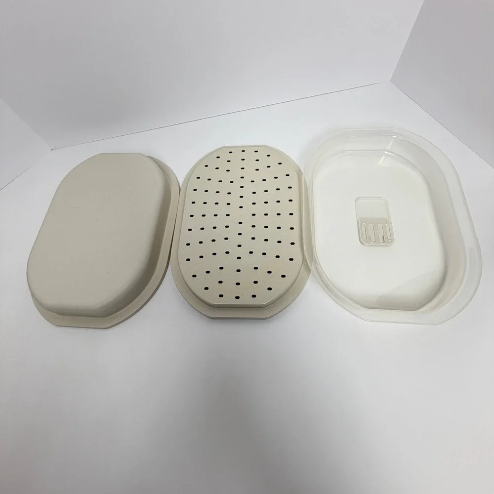 Vintage Progressive Miracle Ware Microwave Steamer Beige 3-Piece Set Vented Lid
